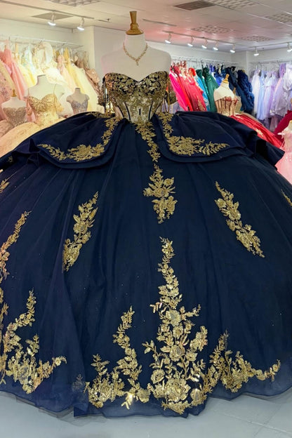 Off Shoulder Princess Quinceanera Dresses Tulle Lace Appliqued Sweet 15 Party Dress HE1258
