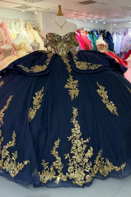 Off Shoulder Princess Quinceanera Dresses Tulle Lace Appliqued Sweet 15 Party Dress HE1258