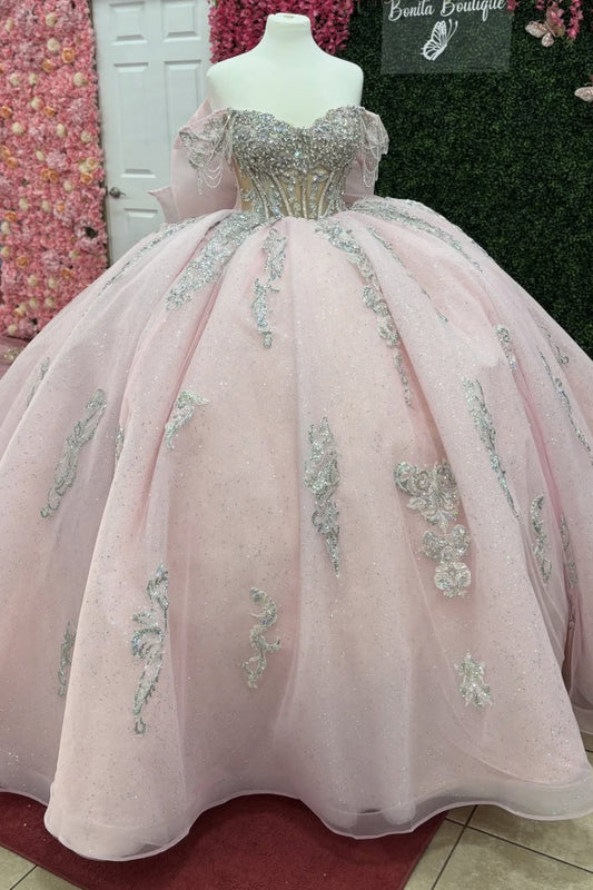 Ball Gown Tulle Crystal Beaded Pink Quinceanera Dresses Princess Sweet 16 Party Gown HE1220