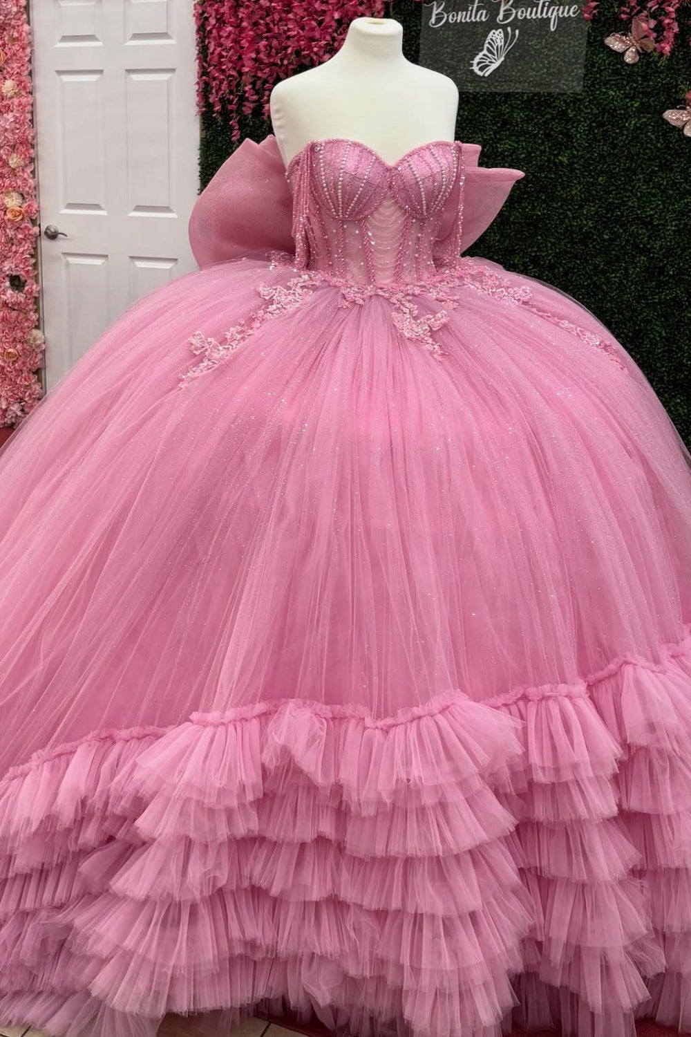 Tulle Ruffled Ball Gown Pink Quinceanera Dresses Gorgeous Sweet 16 Birthday Dress HE1224