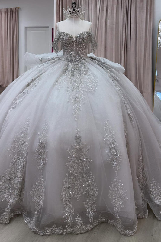 Off Shoulder Crystal Beaded Quinceanera Dresses Princess Corset Sweet 15 Party Gown HE1302