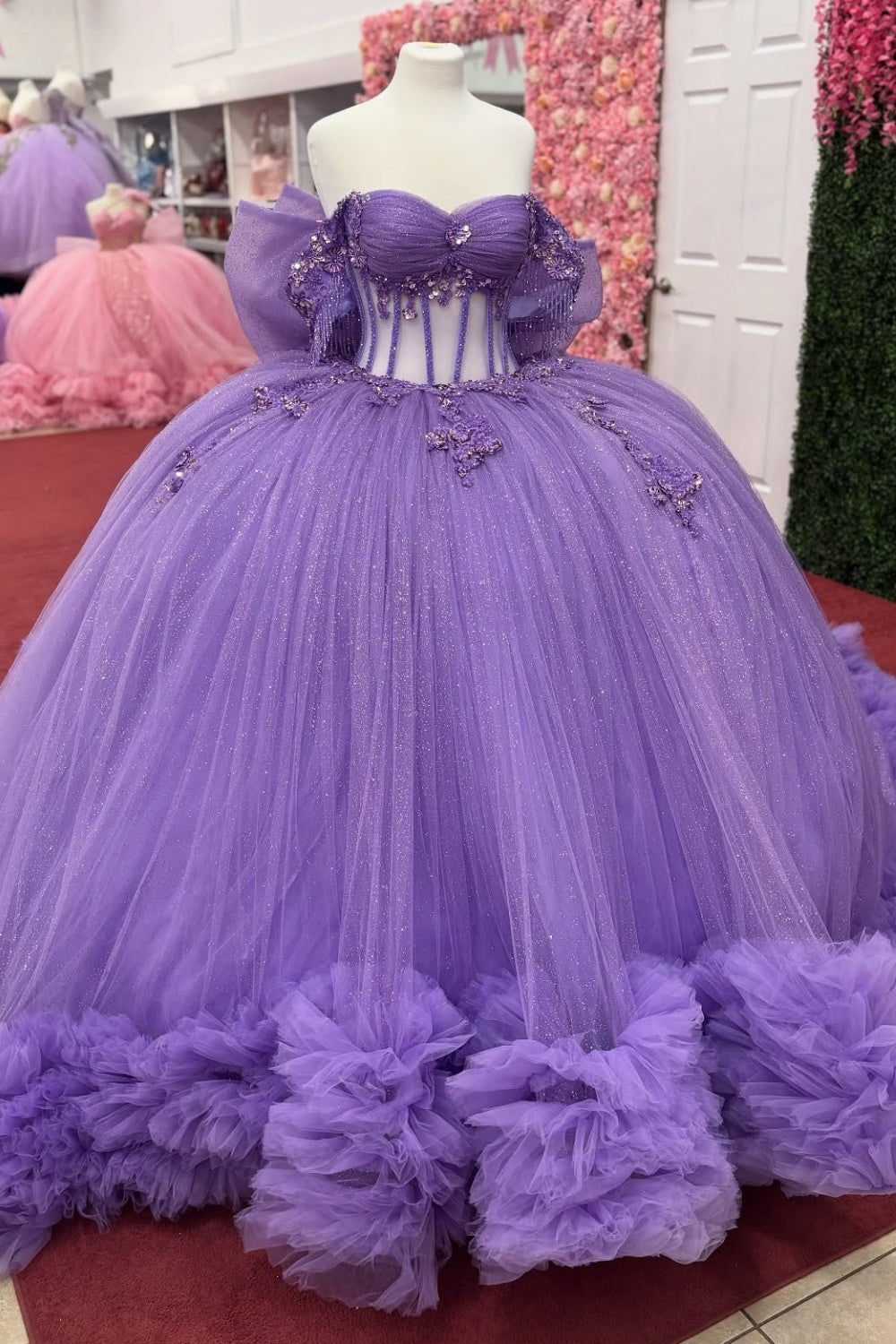 Ball Gown Tulle Corset Sweet 15 Quinceanera Dresses Off Shoulder Birthday Party Dress HE1221