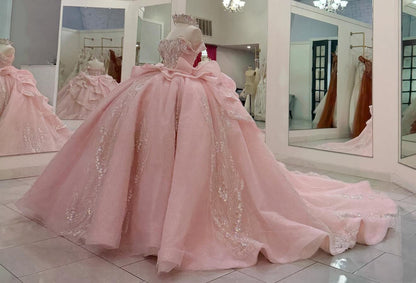 Ball Gown Luxury Crystal Beaded Quinceanera Dresses Pink Sweet 15 Birthday Gown HE1277