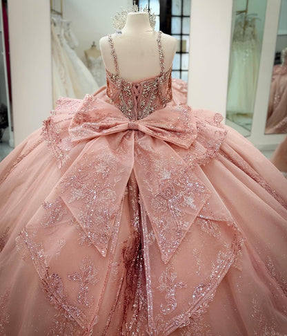 Ball Gown Lace Beaded Crystal Pink Quinceanera Dresses Sweetheart Party Gowns HE1255