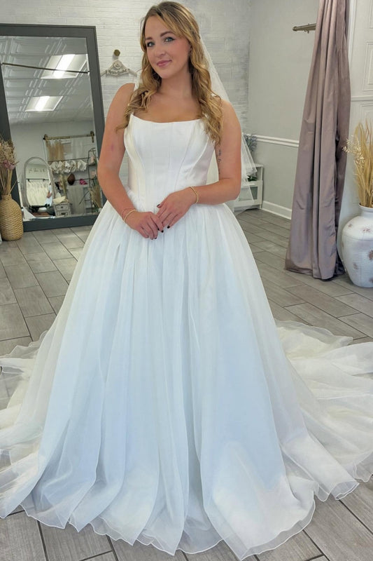 A Line Bridal Wedding Dresses Satin Corset Organza Bride Wedding Gowns for Women HE1450