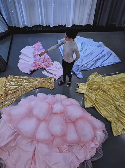 Sweetheart Tulle 3D Flower Pink Quinceanera Dresses Ball Gown Prom Dress for Sweet 16 HE1176