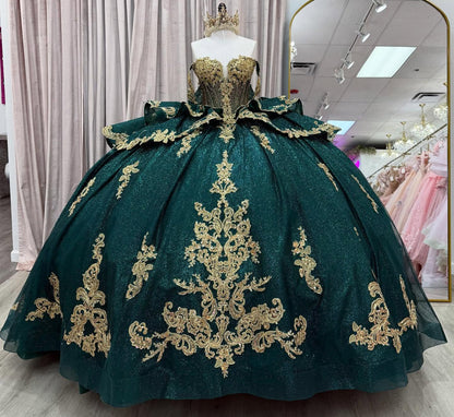 Off Shoulder Tulle Lace Green Quinceanera Dresses Ball Gown Sweet 15 Party Dress HE1298