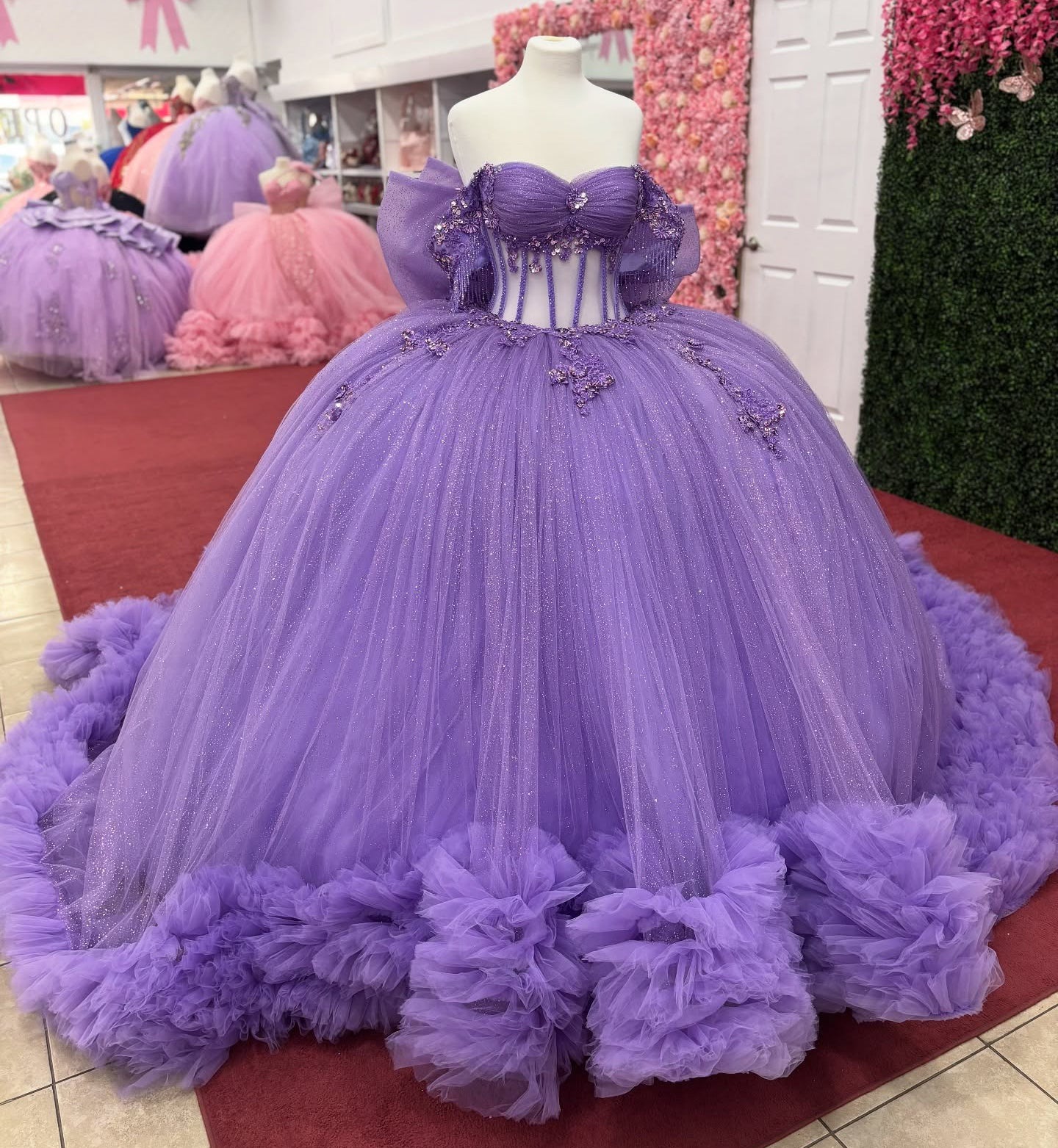 Ball Gown Tulle Corset Sweet 15 Quinceanera Dresses Off Shoulder Birthday Party Dress HE1221
