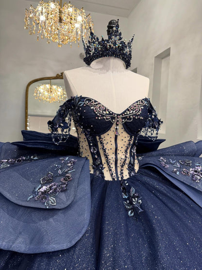 Glittery Tulle Appliqued Quinceanera Dresses Ball Gown Sweet 16 Party Gowns HE1293