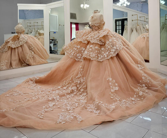 Gorgeous Ball Gown Princess Quinceanera Dresses Sweet 15 Lace Appliqued Party Gowns HE1256