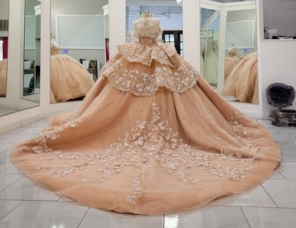 Gorgeous Ball Gown Princess Quinceanera Dresses Sweet 15 Lace Appliqued Party Gowns HE1256