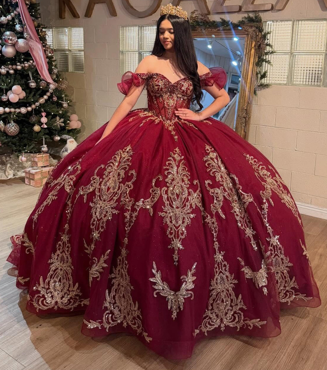 Off Shoulder Lace Appliqued Red Quinceanera Dresses Sweet 16 Party Gowns for Juniors HE1264