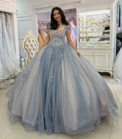 Glittery Tulle Lace Beaded Quinceanera Dresses Ball Gown Sweet 16 Party Dresses HE1227