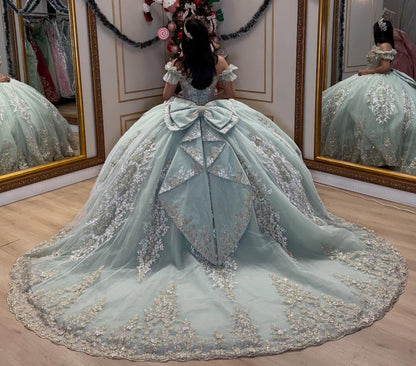 Luxury Tulle Lace Beaded Sweetheart Quinceanera Dresses Ball Gown Sweet 16 Party Dress HE1260