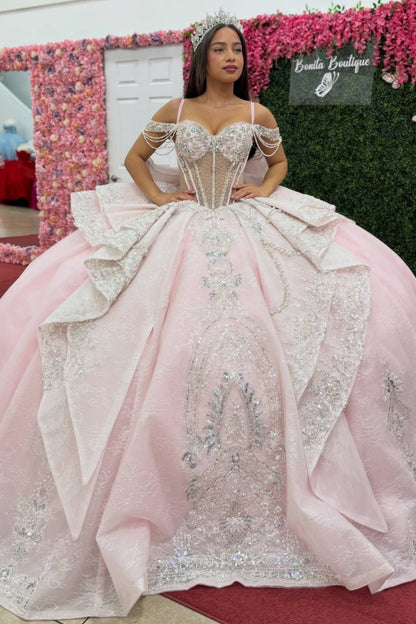Ball Gown Off Shoulder Lace Beaded Quinceanera Dresses Sweet 15 Party Dress HE1286