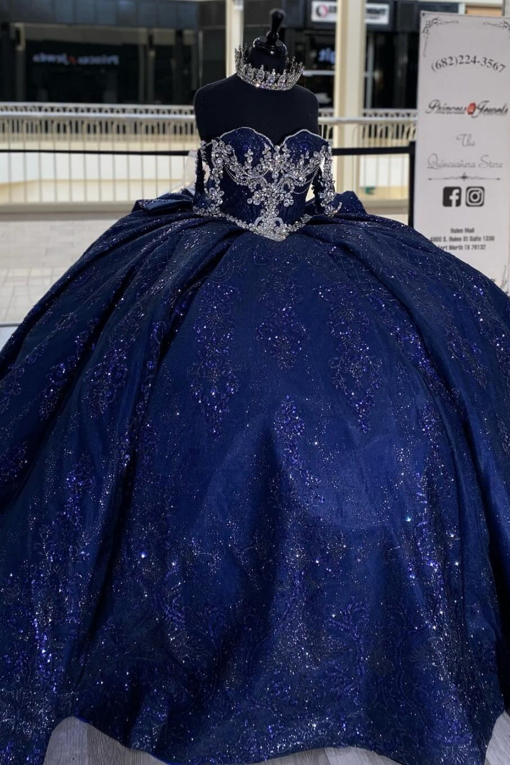 Glittery Tulle Crystal Beaded Quinceanera Dresses Ball Gown Blue Sweet 15 Birthday Gowns HE1365