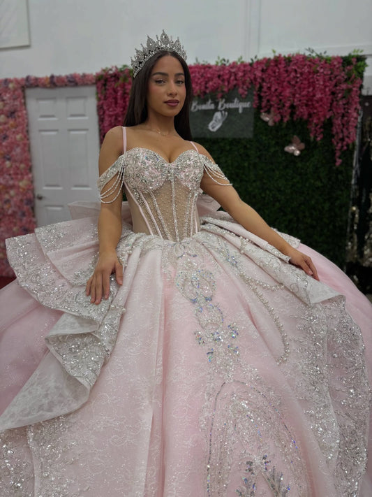 Ball Gown Off Shoulder Lace Beaded Quinceanera Dresses Sweet 15 Party Dress HE1286