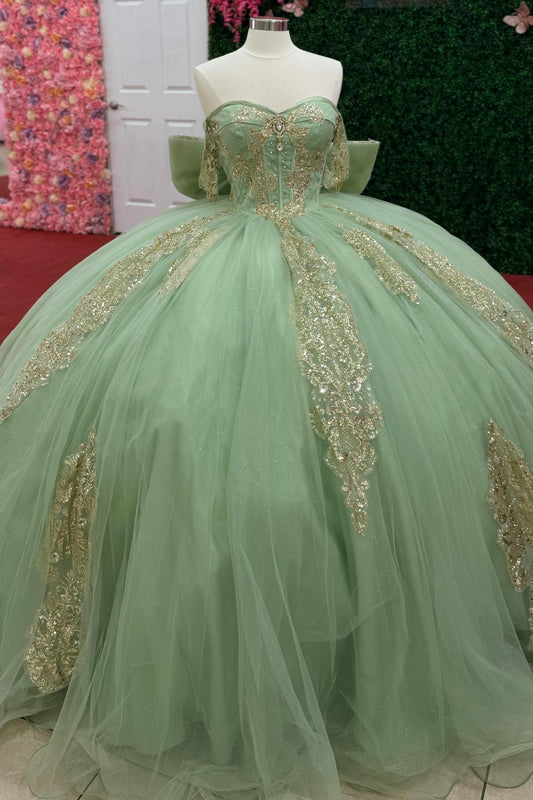 Off Shoulder Appliqued Green Quinceanera Dresses Princess Party Gowns for Sweet 15 HE1395