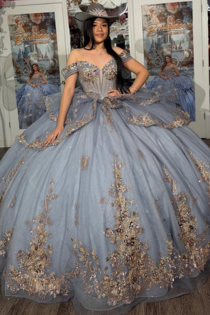 Off Shoulder Lace Appliqued Sweet 15 Quinceanera Dresses Princess Birthday Party Gowns HE1358
