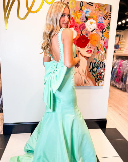 Mermaid Satin Crystal Prom Dresses Long Backless Evening Party Gowns for Women HE1330