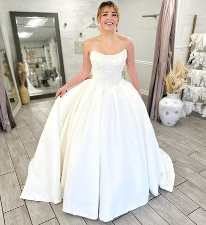 Strapless Satin A Line Wedding Dresses Sweetheart Bridal Wedding Gowns for Women HE1430