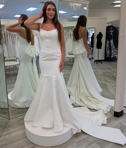 Mermaid Satin Pleated Wedding Dresses Simple Elegant Wedding Gowns for Bride HE1332
