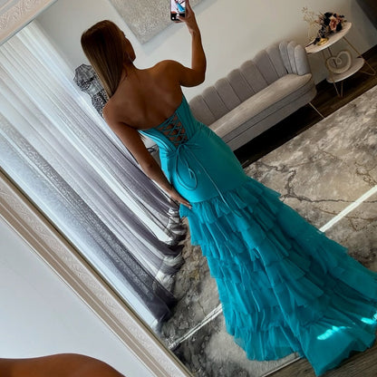 Vestido de noche largo de sirena con un hombro descubierto y lentejuelas brillantes, HE370