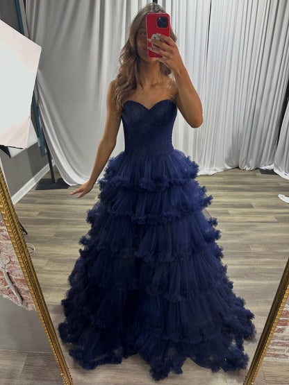 Women's A Line Prom Dresses Long Tulle Ruffled Keyhole Evening Party Gowns HE1324
