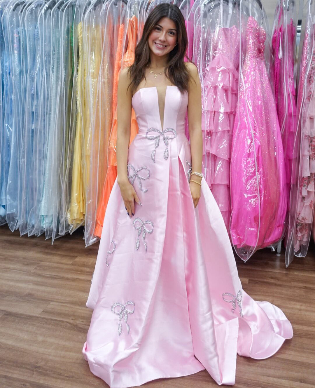 Women's Satin Strapless Prom Dresses Long A Line Sweetheart Crystal Beaded Party Gowns HE1271