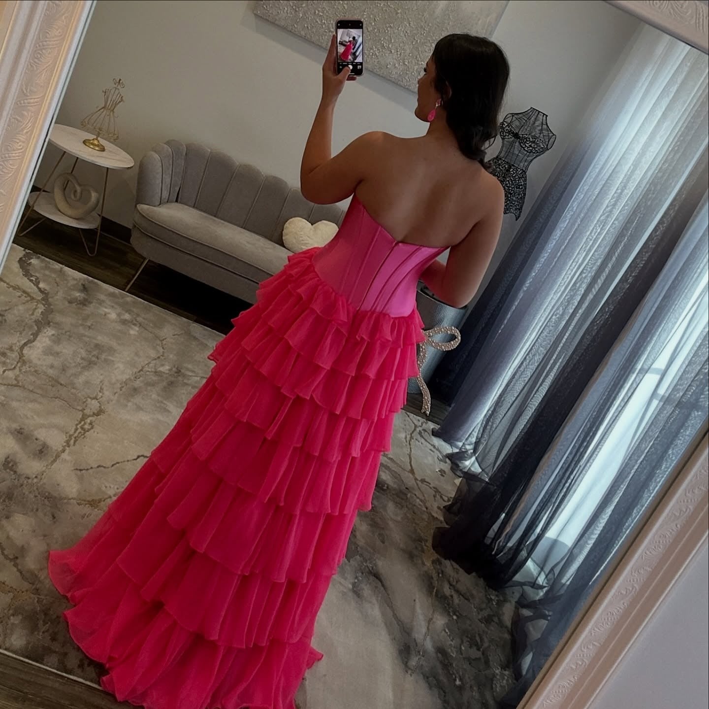 Sweetheart A Line Chiffon Tiered Prom Dresses Long Strapless Evening Party Gowns with Slit HE1373