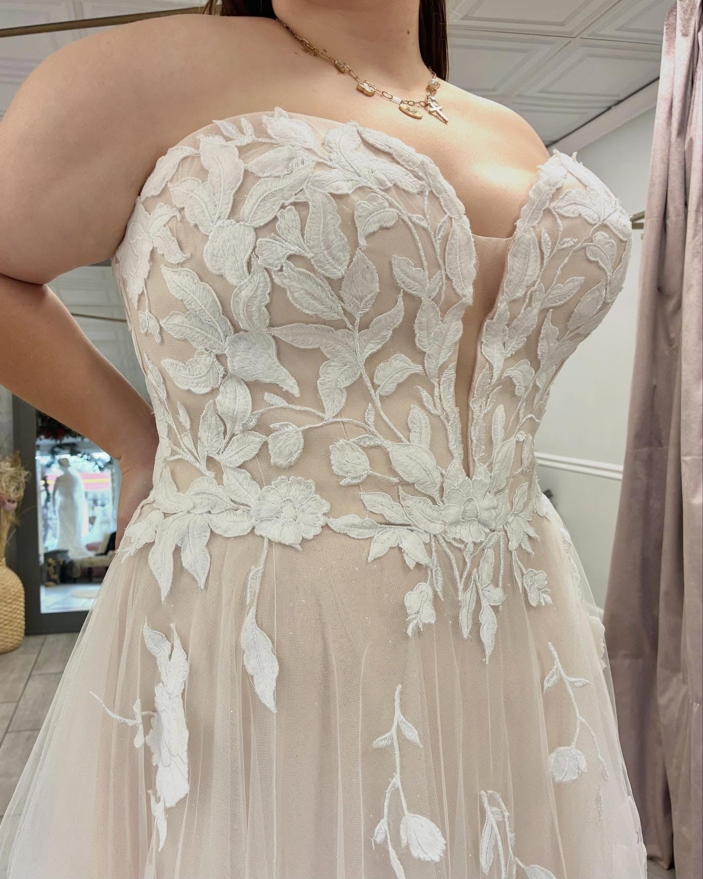 Plus Size Tulle Lace Appliqued Boho Wedding Dresses for Bride A Line Wedding Gowns HE1447