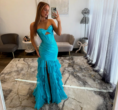 Vestido de noche largo de sirena con un hombro descubierto y lentejuelas brillantes, HE370