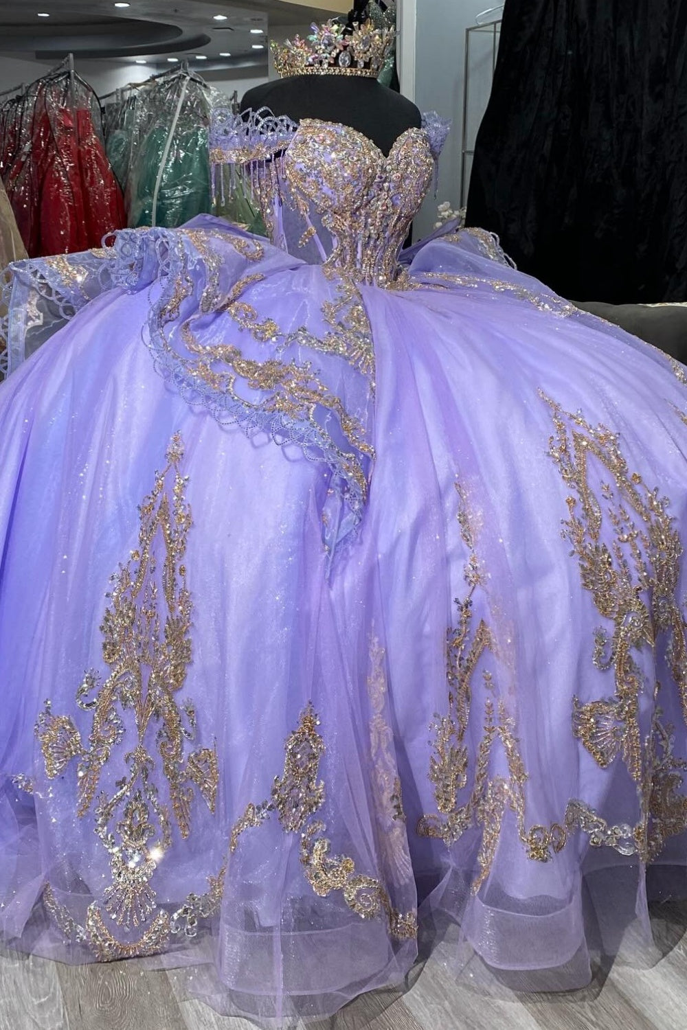 Off Shoulder Lace Beaded Lilac Quinceanera Dresses Corset Party Gowns for Sweet 15 HE1307