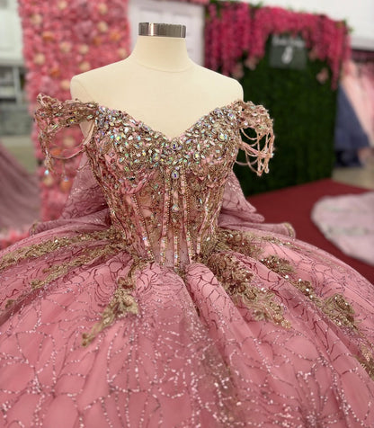 Luxury Lace Crystal Beaded Quinceanera Dresses Off Shoulder Sweet 16 Birthday Party Gowns HE1219