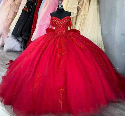 Vestidos de quinceañera con hombros descubiertos, tul princesa, apliques, vestidos de quinceañera HE530