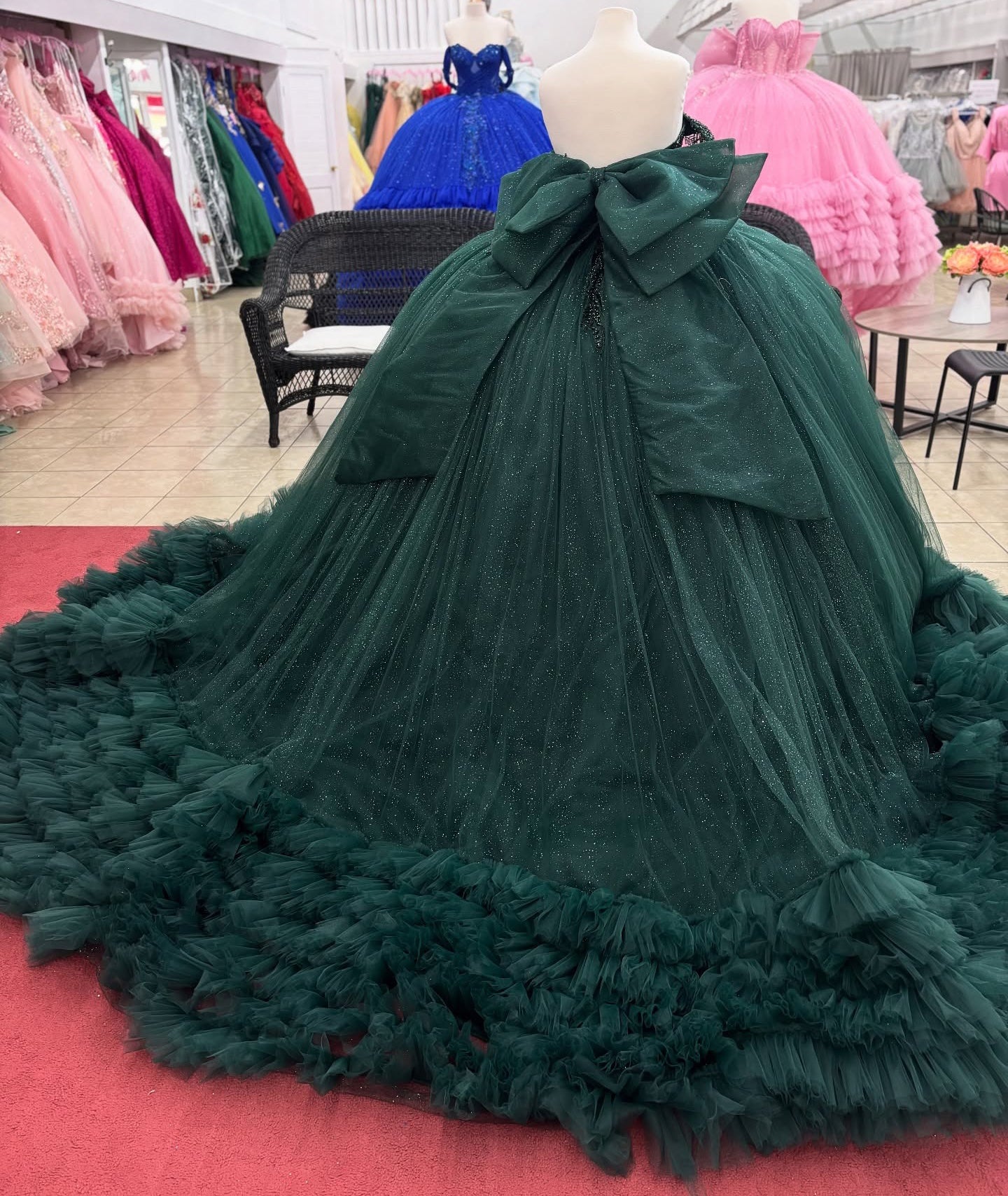 Off Shoulder Ball Gown Green Quinceanera Dresses Tulle Ruffled Party Dress for Sweet 16 HE1223