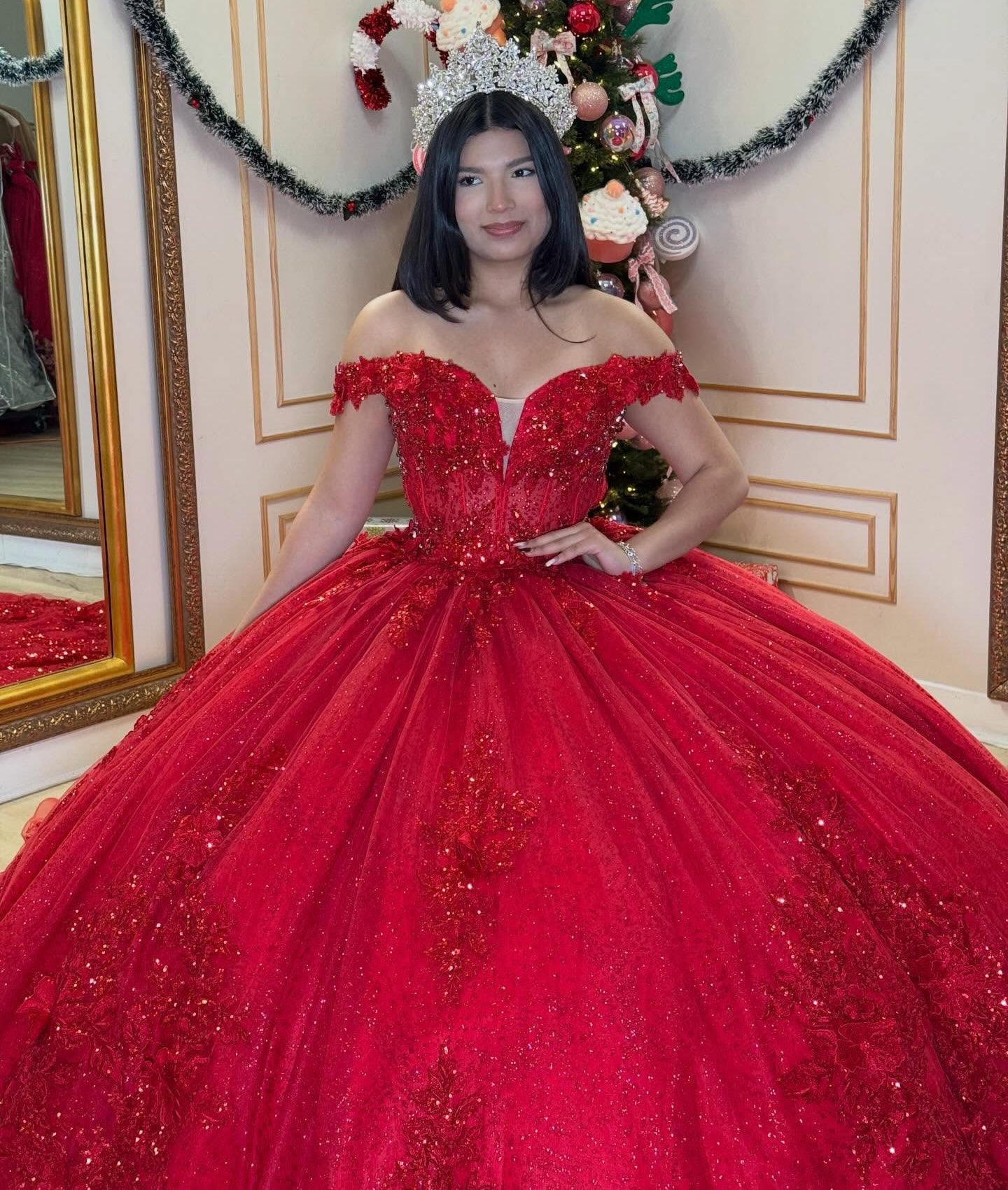 Ball Gown Princess Red Quinceanera Dresses Off Shoulder Sweet 15 Birthday Gowns HE1259