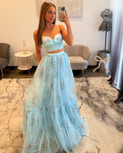 Sweetheart Floral Print Prom Dresses Long A Line Flower Evening Dress for Women HE1326