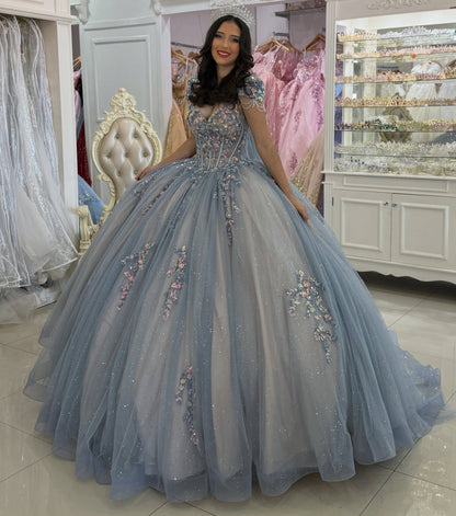 Glittery Tulle Lace Beaded Quinceanera Dresses Ball Gown Sweet 16 Party Dresses HE1227