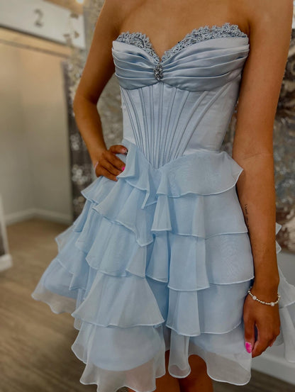 Chiffon Tiered A Line Sweetheart Corset Short Homecoming Dress for Juniors HE1493