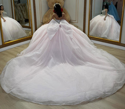Sweetheart Luxury Crystal Beaded Pink Quinceanera Dresses Tulle Birthday Dress for Sweet 15 HE1355
