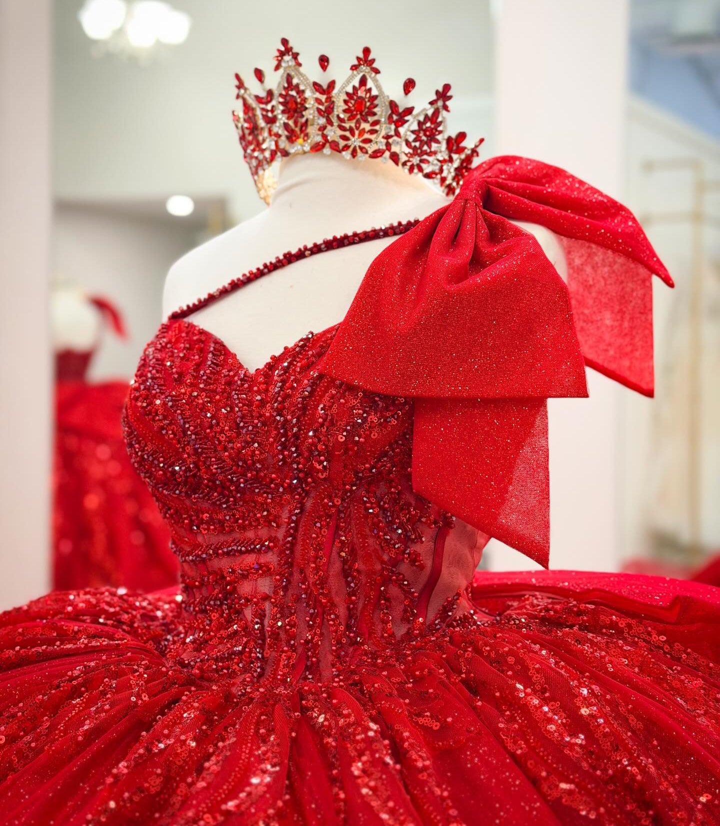 Princess Ball Gown Lace Beaded Red Quinceanera Dresses Sweet 16 Birthd – Hebebridal