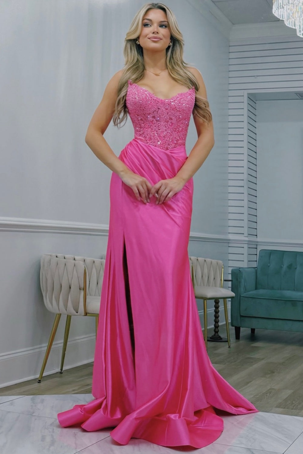 Sweetheart Lace Corset Mermaid Strapless Long Prom Dresses with Slit HE1477