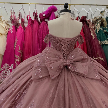 Princess Off Shoulder Tulle Beaded Quinceanera Dresses Sweet 15 Birthday Party Gown HE1290