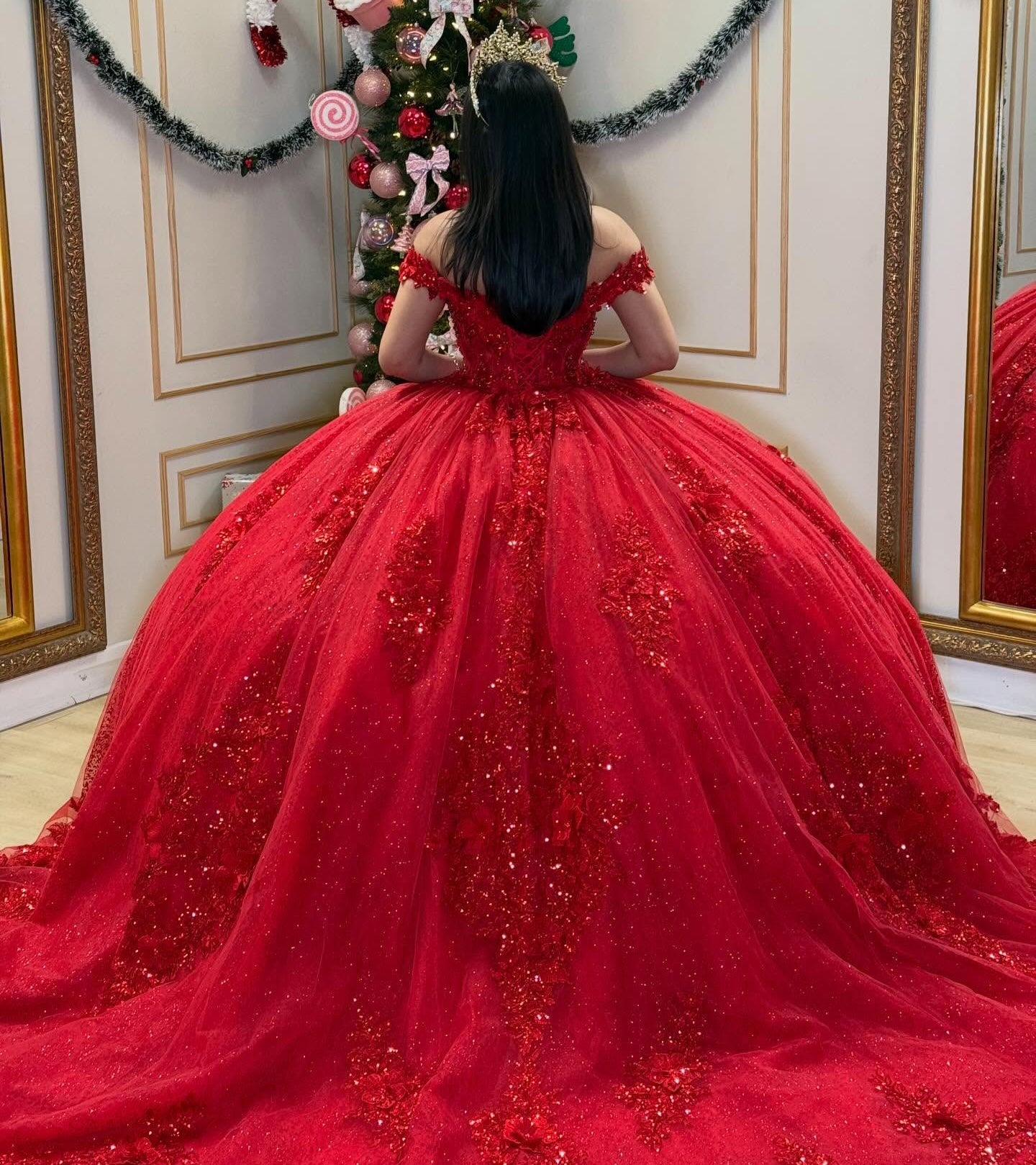 Ball Gown Princess Red Quinceanera Dresses Off Shoulder Sweet 15 Birthday Gowns HE1259