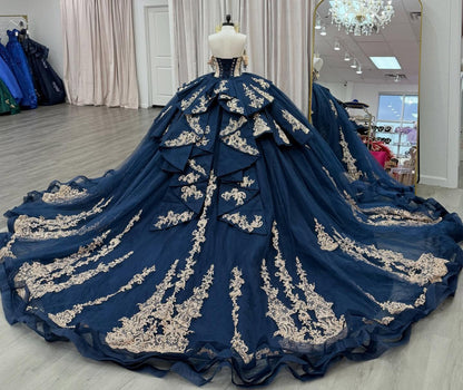 Princess Tulle Appliqued Beaded Quinceanera Dresses Corset Sweet 15 Party Gown HE1291