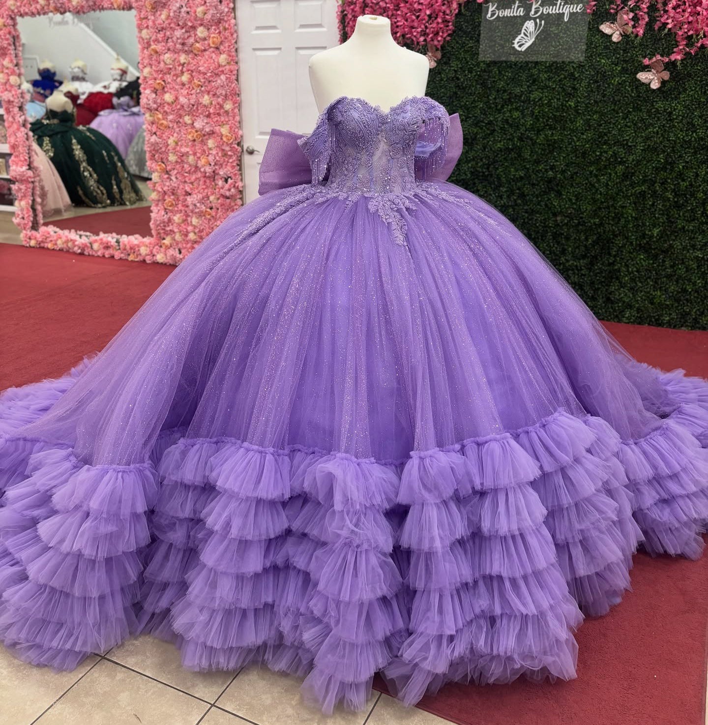 Glittery Tulle Ruffled Quinceanera Dresses Off Shoulder Corset Sweet 16 Party Dresses HE1225