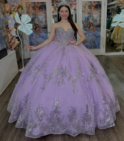 Sweetheart Ball Gown Lilac Quinceanera Dresses Glittery Tulle Beaded Sweet 15 Gowns HE1413