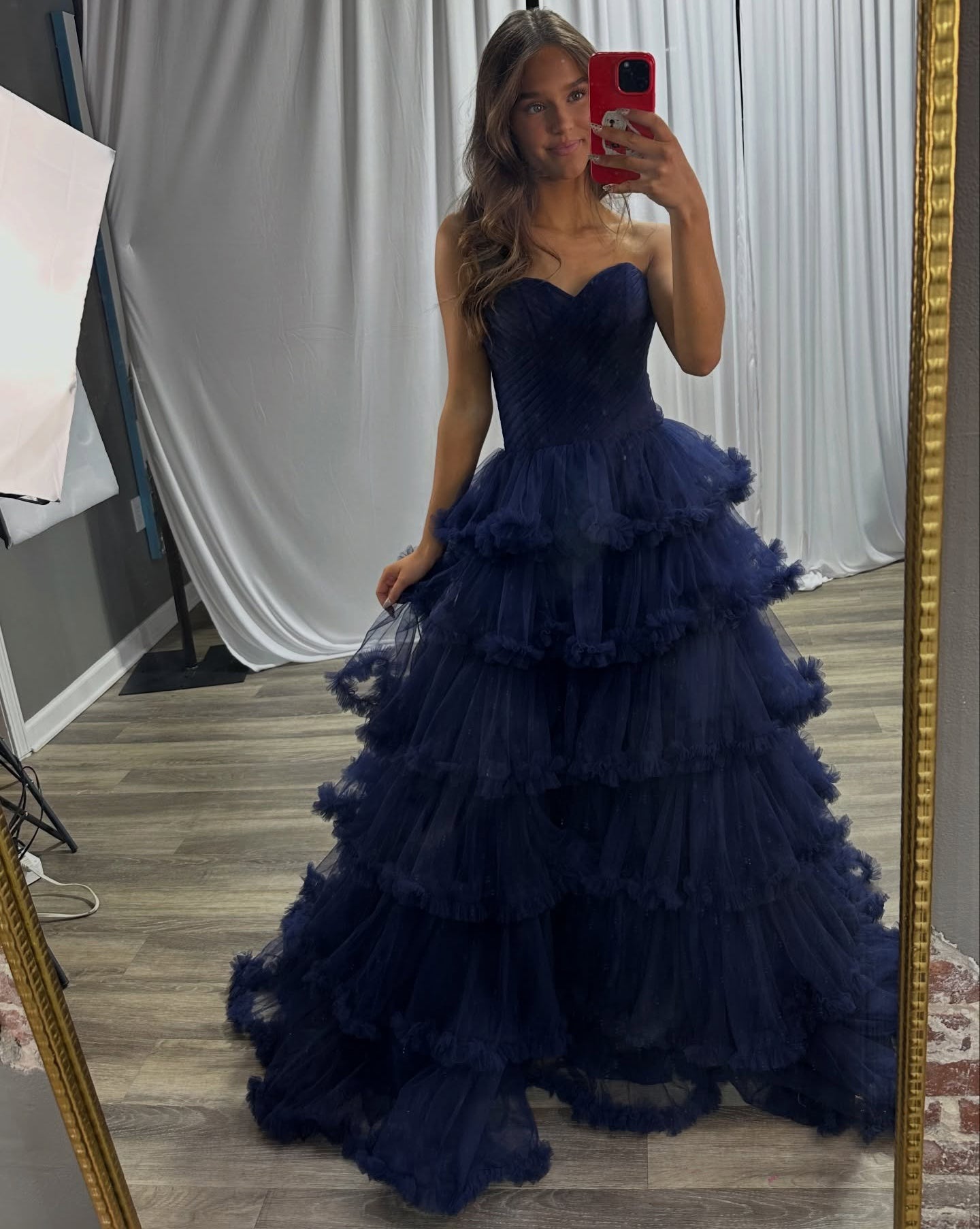 Women's A Line Prom Dresses Long Tulle Ruffled Keyhole Evening Party Gowns HE1324