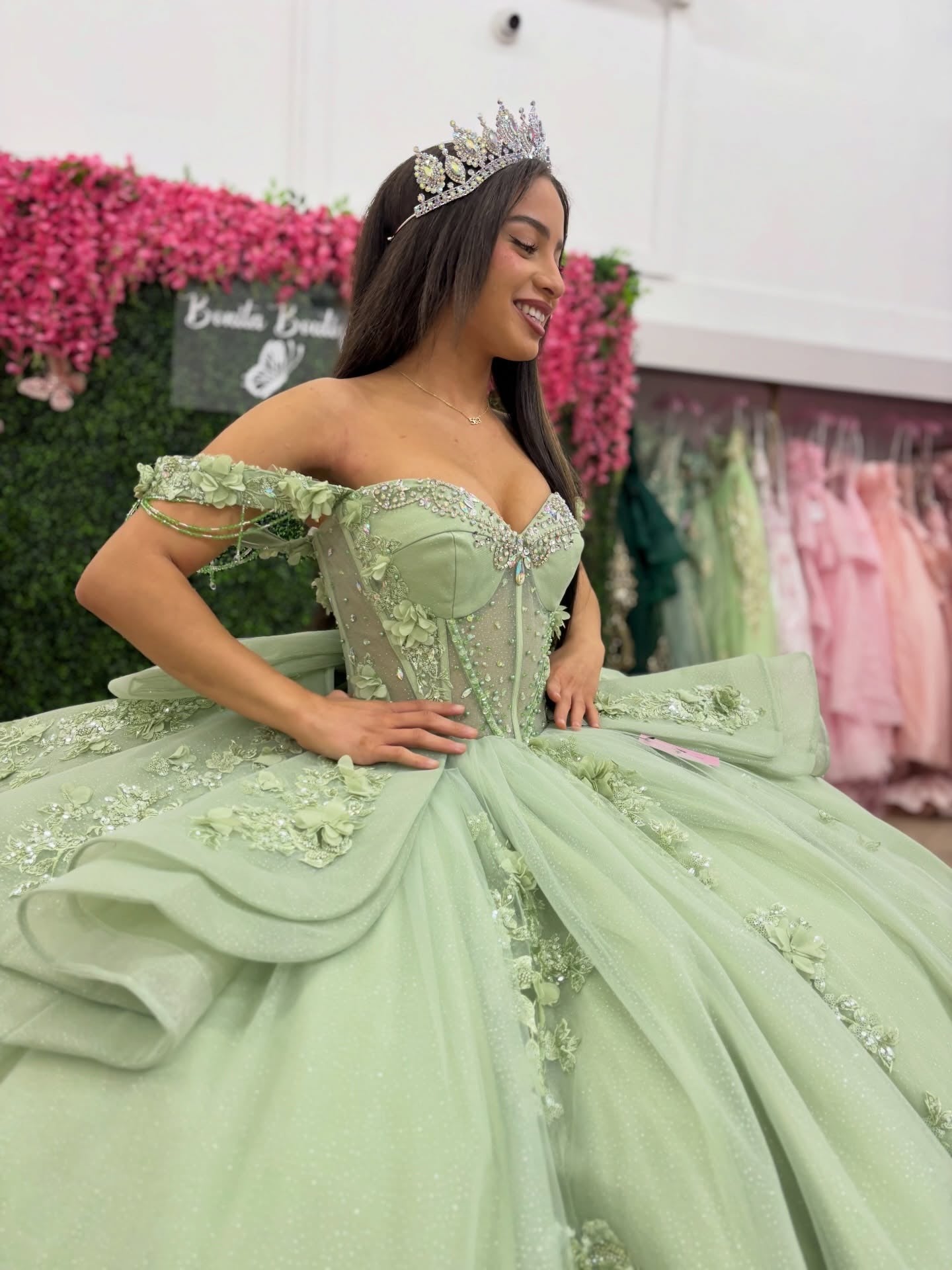 Tulle Appliqued Ruffled Green Quinceanera Dresses Ball Gown Sweet 16 Party Dresses HE1350